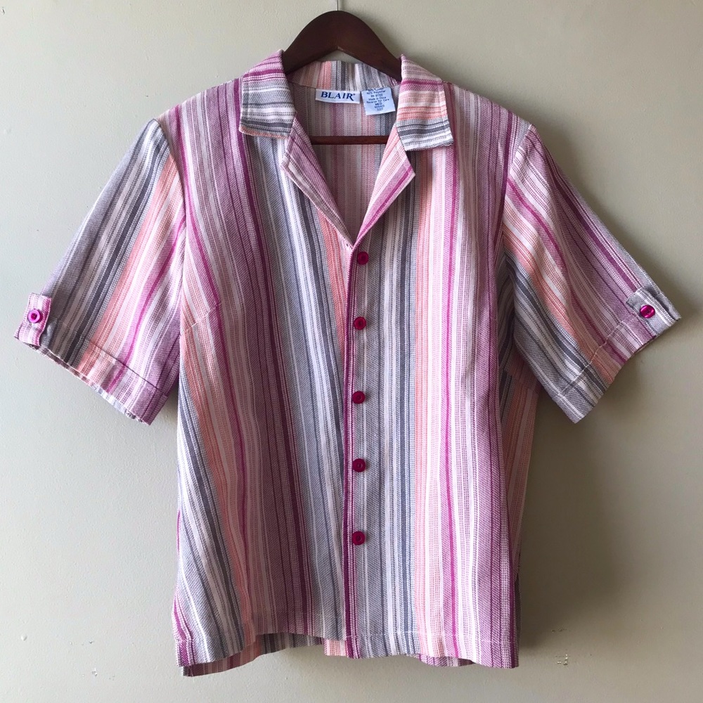 Vintage Blair Pink Striped Button Down Short Sleeve Shirt